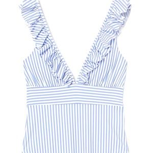 NWT H&M Blue & White Striped V-Neck Ruffle Swimsuit - XL